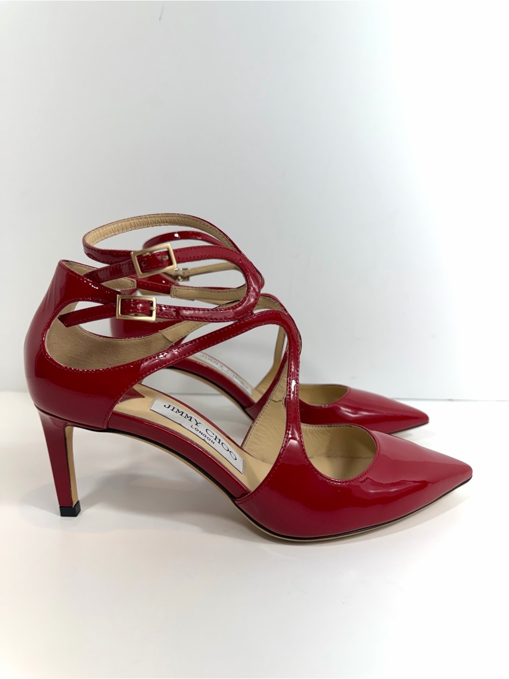 Jimmy Choo Red Patent Leather Strappy Pointed Toe Pumps - Size 36 - Picture 5 of 13